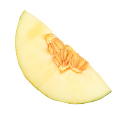 slice of fresh piel de sapo (SANTA CLAUS) melon isoalted on white background