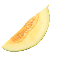 slice of fresh piel de sapo (SANTA CLAUS) melon isoalted on white background