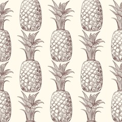Pineapple fruit sketch seamless pattern. Exotic tropical fruit backdrop.