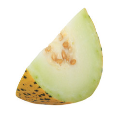 slice of fresh yellow melon isolated on white background