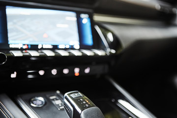 Automotive detail in a luxury car. Modern Luxury car inside. Interior of prestige modern car....