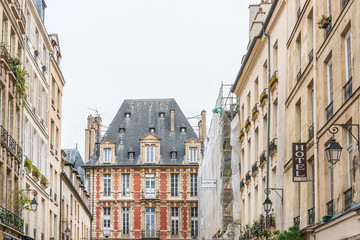 PARIS, FRANCE - APRIL 7, 2019: Antique building view in Paris city, France.