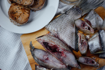 sliced fish and tuna steak