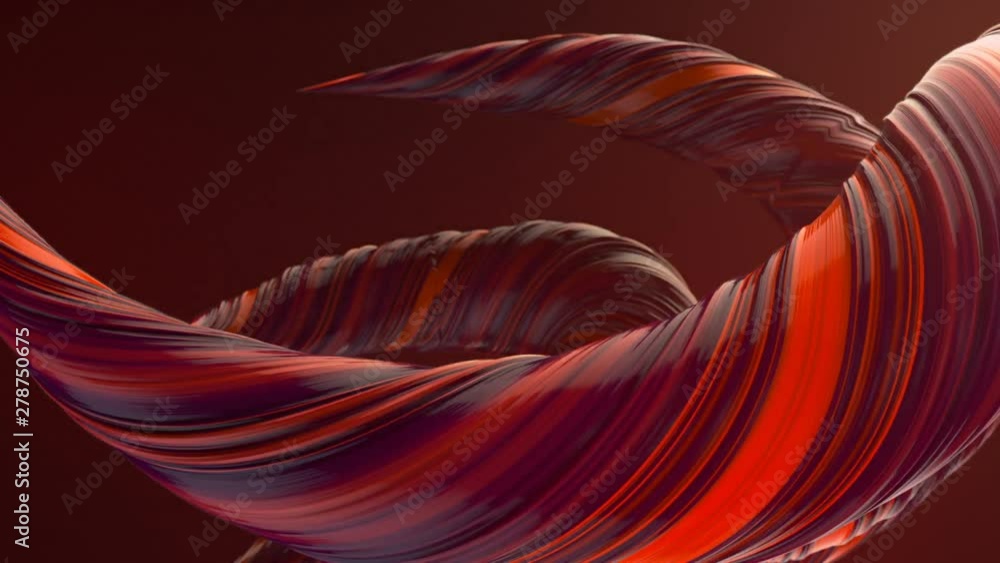Aufkleber Red colored twisted shapes motion graphics background. Computer generated abstract geometric 3D render loop animation. HD resolution.