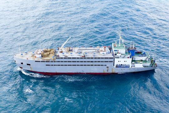 Livestock carrier ship at sea - Aerial image.