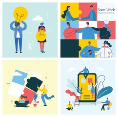 Naklejka premium Vector concept illustration background of Start Up and Team work in flat style