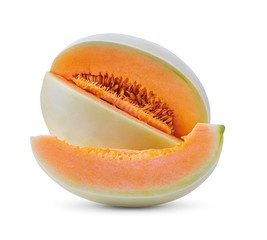 fresh honeydew melon with slice isolated on white background. full depth of field