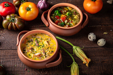 Classic Italian Minestrone Soup and Lentil Soup with Chicken and Vegetables