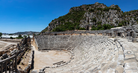Naklejka premium Archeological remains of the Lycian rock cut tombs in Myra, Turkey