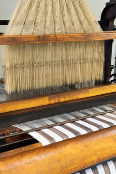 Retro Mechanical Loom With Jacquard Harness.