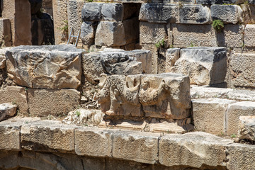 Archeological remains of the Lycian rock cut tombs in Myra, Turkey