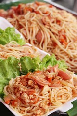 Spaghetti with pork delicious at street food