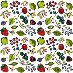 Fototapeta na wymiar Summer seamless pattern. Vector. Berries. Strawberry