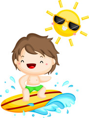 a vector of a surfer surfing under the sun