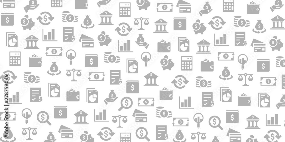 Poster vector set of design templates and elements for money and banking in trendy linear style - seamless 