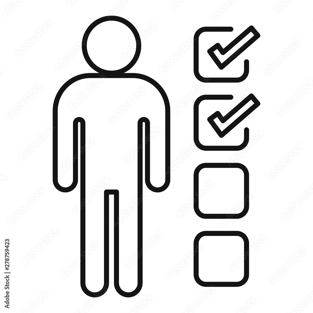 Poster man recruitment points icon. outline man recruitment points vector icon for web design isolated on w