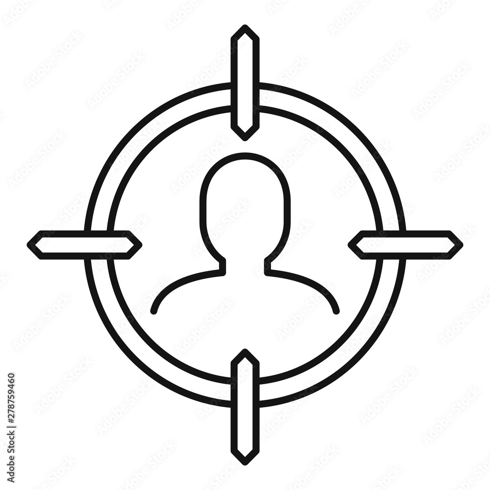 Poster man recruitment target icon. outline man recruitment target vector icon for web design isolated on w