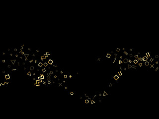 Memphis style geometric confetti vector background of triangle circle square shapes, chevron wavy lines.