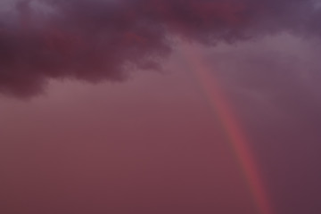 Fototapeta na wymiar Full frame nature cloudy sky background with rainbow during rainy weather