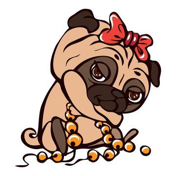 Pug girl icon. Cartoon of pug girl vector icon for web design isolated on white background
