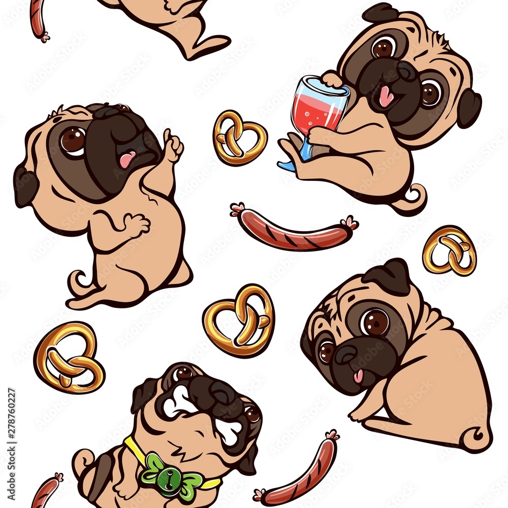 Poster pug pattern. cartoon illustration of pug vector pattern for web design