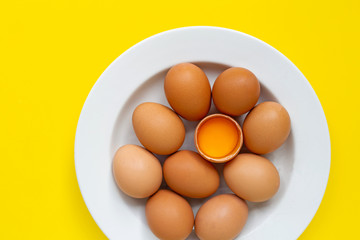 Eggs on yellow background.