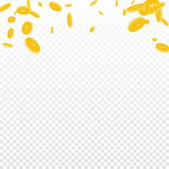 Indian rupee coins falling. Scattered disorderly I