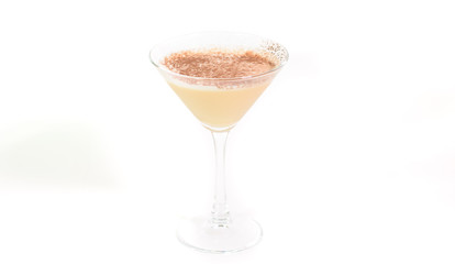 Tasty Brandy Alexander cocktail on a white background