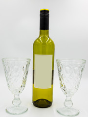 Wine bottle and glasses with empty label for self design