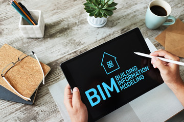 BIM - Building information modeling concept on screen.