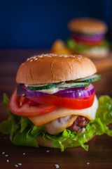 Close-up of homemade burger on a table