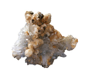 Natural mineral quartz with calcite on white background