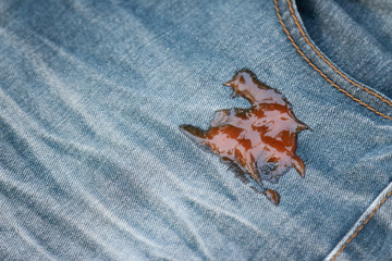 Dirty sauce stain on fabric from eating in daily life 