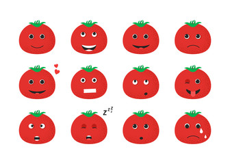 Tomato with various facial expressions and gestures