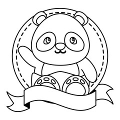 cute little bear panda in frame with ribbon