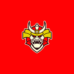 Red Ninja Warrior Soldier Isolated on Red Background Illustration 