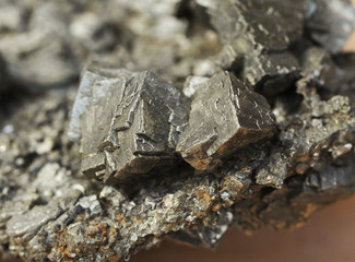 Raw mineral pyrite macro shooting