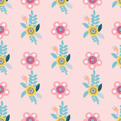 Vector pastel folk floral motifs seamless pattern.