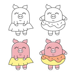 Cute pig vector illustration. Funny animals collection. - Vector
