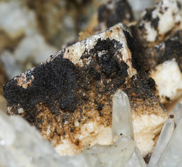 Natural mineral dolomite with quartz, macro shooting