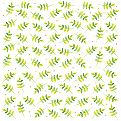 Watercolor seamless background from the leaves. Floral watercolor texture. Fresh beauty of a village environmentally friendly on a white background. Texture for textile and Wallpaper.