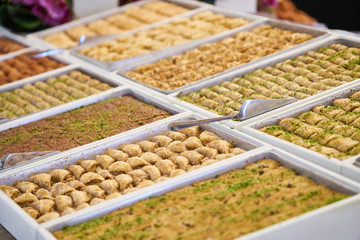 a grocery scene selling baklava from Turkey