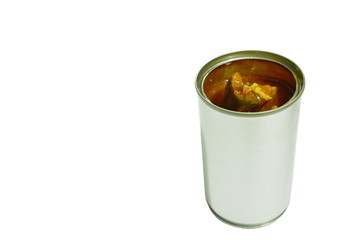fish in tin can on white background