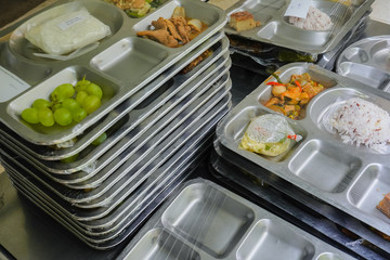 Row of food tray  for patient in the  hospital.