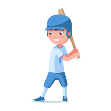 Boy baseball player in a helmet holds a bat