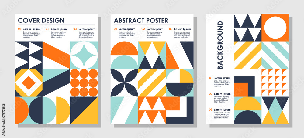Poster set of abstract creative backgrounds in bauhaus style with copy space for text. vector design templa