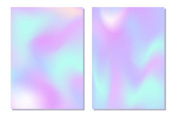 Fototapeta premium Holographic gradient cover set. Retro style poster. Abstract graphic template for flyer, cards, banner, invitation. Neon minimalist vector banner.