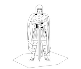 warrior character, contour visualization, 3D illustration, sketch, outline