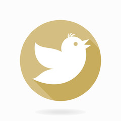 Fine white icon with flying bird in the circle. Flat design with long shadow