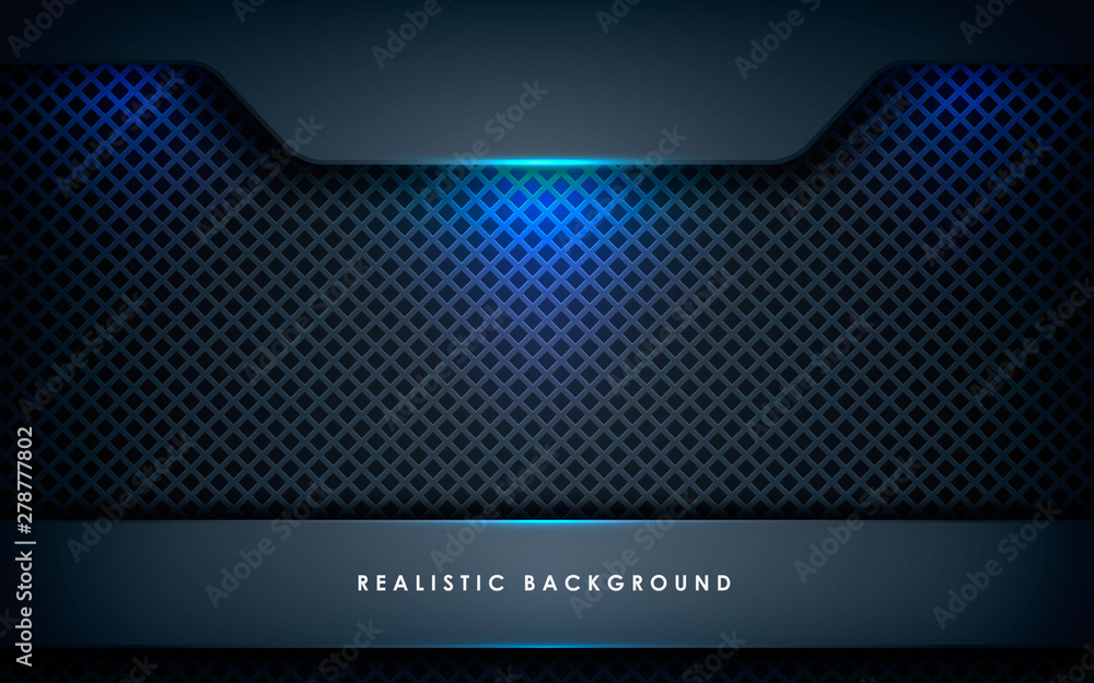 Aufkleber blue abstract dimension on black texture background. realistic overlap layers texture with blue ligh